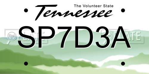 SP7D3A Tennessee License Plate