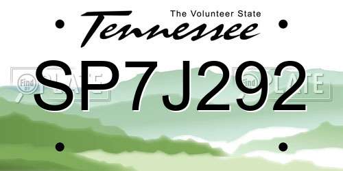 SP7J292 Tennessee License Plate