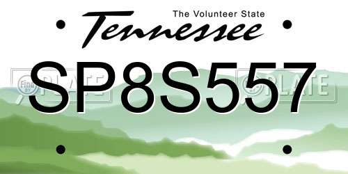 SP8S557 Tennessee License Plate