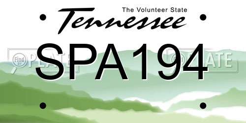 SPA194 Tennessee License Plate
