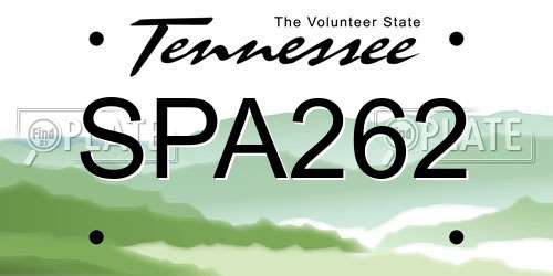 SPA262 Tennessee License Plate