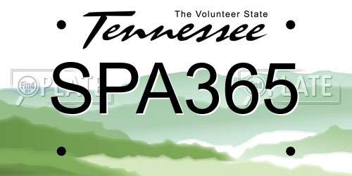 SPA365 Tennessee License Plate