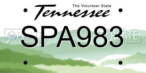 SPA983 Tennessee License Plate