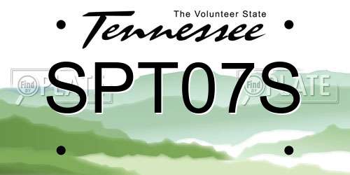 SPT07S Tennessee License Plate