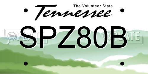 SPZ80B Tennessee License Plate
