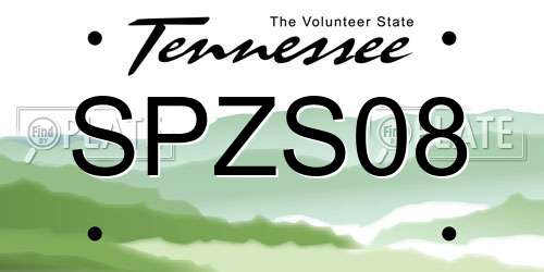 SPZS08 Tennessee License Plate