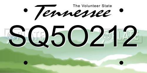 SQ5O212 Tennessee License Plate