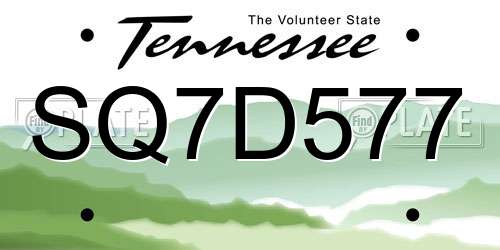 SQ7D577 Tennessee License Plate