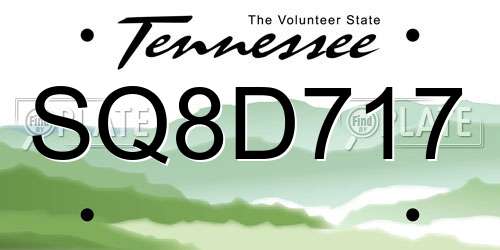 SQ8D717 Tennessee License Plate