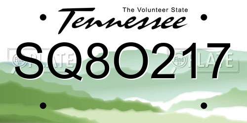 SQ8O217 Tennessee License Plate