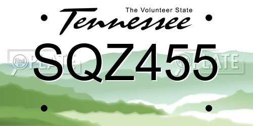 SQZ455 Tennessee License Plate