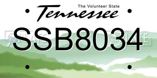 SSB8034 Tennessee License Plate