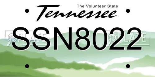 SSN8022 Tennessee License Plate
