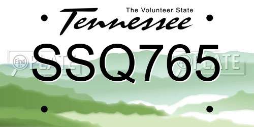SSQ765 Tennessee License Plate