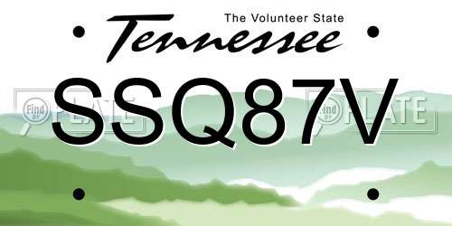 SSQ87V Tennessee License Plate