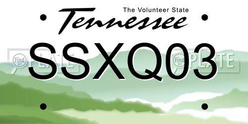 SSXQ03 Tennessee License Plate