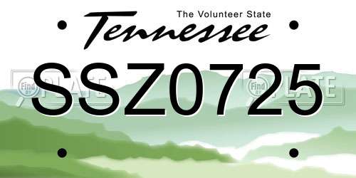 SSZ0725 Tennessee License Plate