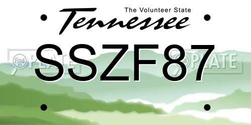 SSZF87 Tennessee License Plate