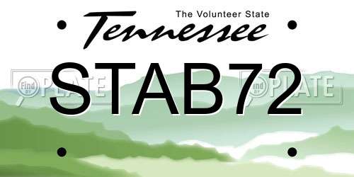 STAB72 Tennessee License Plate