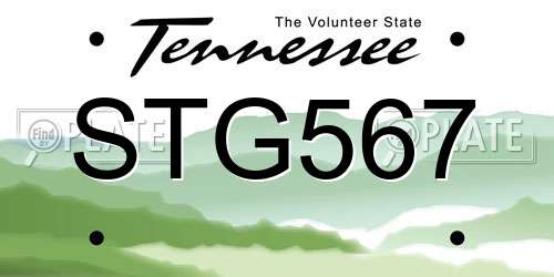 STG567 Tennessee License Plate