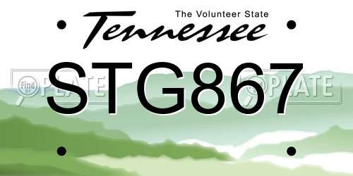 STG867 Tennessee License Plate