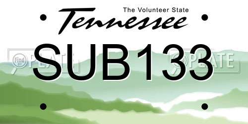 SUB133 Tennessee License Plate