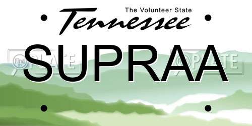SUPRAA Tennessee License Plate
