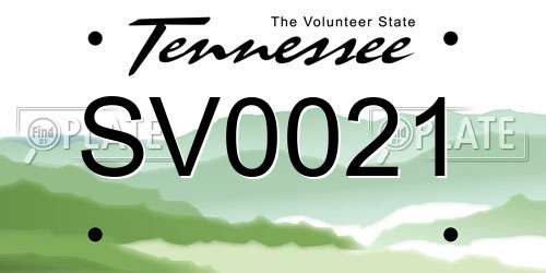 SV0021 Tennessee License Plate