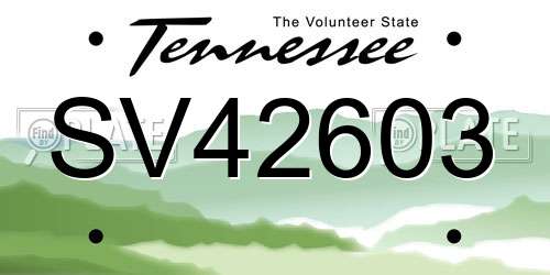 SV42603 Tennessee License Plate