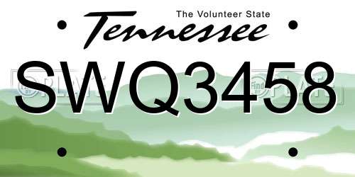 SWQ3458 Tennessee License Plate