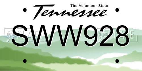 SWW928 Tennessee License Plate