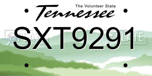 SXT9291 Tennessee License Plate