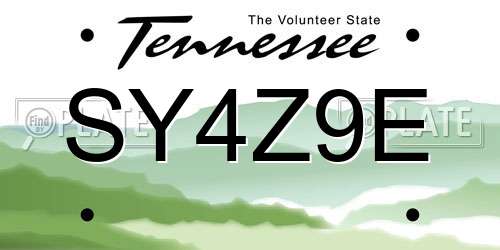 SY4Z9E Tennessee License Plate