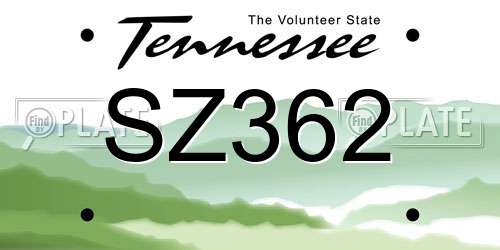 SZ362 Tennessee License Plate