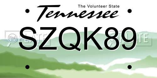 SZQK89 Tennessee License Plate