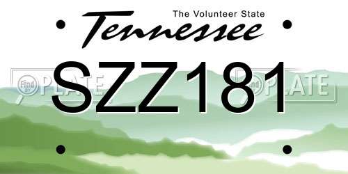 SZZ181 Tennessee License Plate