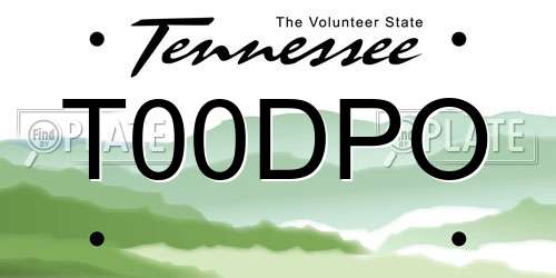T00DPO Tennessee License Plate