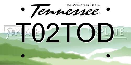 T02TOD Tennessee License Plate