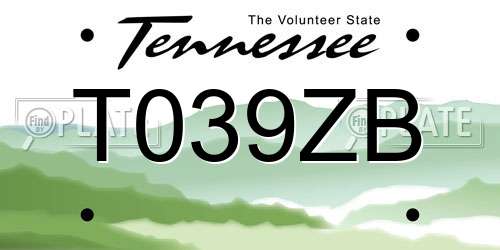 T039ZB Tennessee License Plate