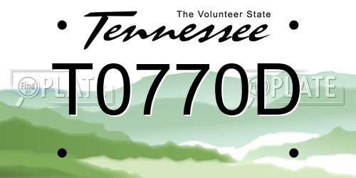 T0770D Tennessee License Plate