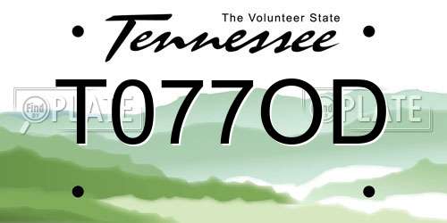 T077OD Tennessee License Plate