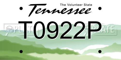 T0922P Tennessee License Plate