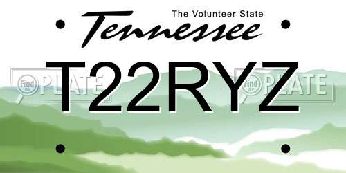 T22RYZ Tennessee License Plate