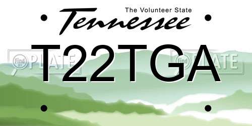 T22TGA Tennessee License Plate