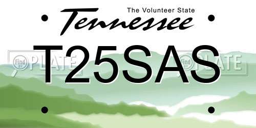 T25SAS Tennessee License Plate