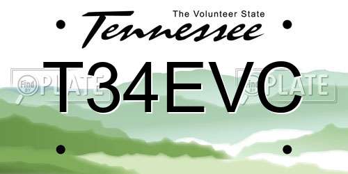 T34EVC Tennessee License Plate