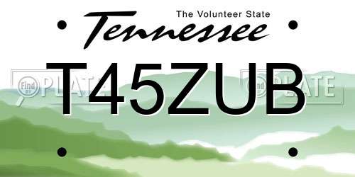 T45ZUB Tennessee License Plate