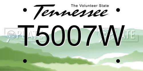 T5007W Tennessee License Plate