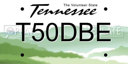 T50DBE Tennessee License Plate