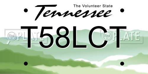 T58LCT Tennessee License Plate